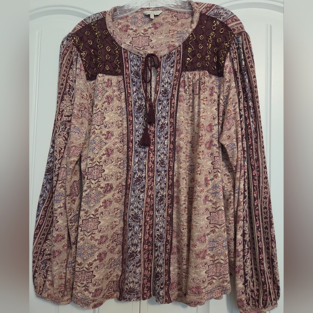 Lucky Brand Mauve & Plum Boho Tie-Front Tunic